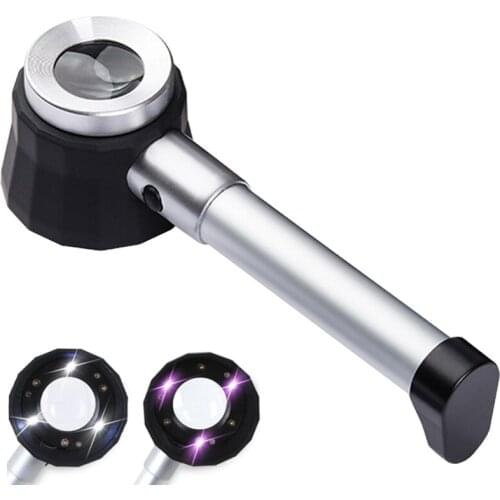 30X Illuminated Handheld Magnifying Glasses Jewelry Magnifier Loupe with Measure Scale 3 LED and 3 UV Light for Textile