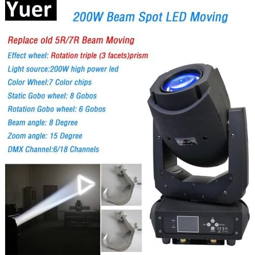 Beam spot 2in1 200w led Moving Head Light 7 colors 3 facets prism 6/18 DMX Channels 2 Gobo wheels DJ Disco Party concert light