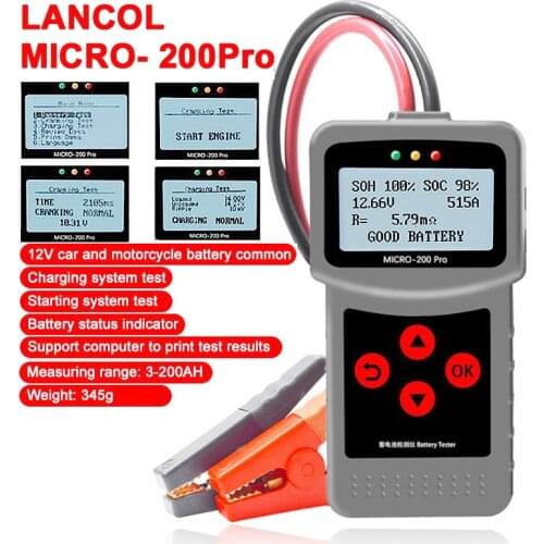 MICRO-200 PRO Car Battery Tester 12v 24v Multi-Language Digital AGM EFB Gel Automotive Load Battery System Analyzer For Car Moto