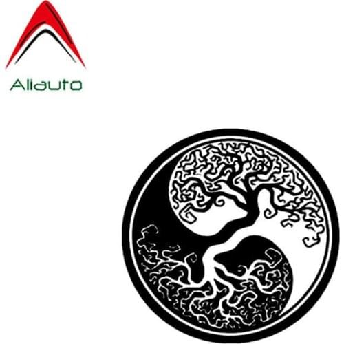 Aliauto Personality Creative Car Sticker Tree Root Yin and Yang Vinyl Motorcycle Waterproof Anti-UV Decal Black/Silver,17cm*17cm