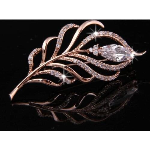 Ins Design Brooches Feather Leave Flower-Shaped Coat Brooch Crystal High Quality Pins Jewelry for Women Girls 2020 Hot sale