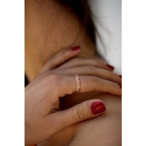 Chain Model Rose Plated Silver Ring Modern Look Hand Made Style Design Women Gift Edge Comfort Premium Wife