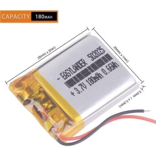 10pcs/Lot 502025 3.7V 180mah Lithium polymer Battery car registrar recorder DVR advocam DV8 GPS