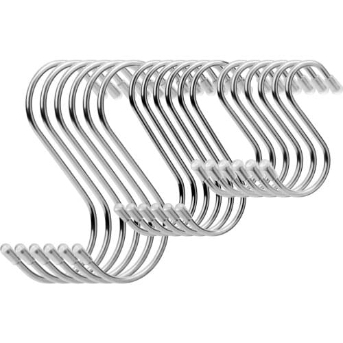 18pcs Over the Door Hooks Stainless Steel S Hanger Hook 6pcs 2mm/2.5mm & 6pcs 2.5cm/3.3cm & 6pcs 3.8/4.8cm Hangers JZ020