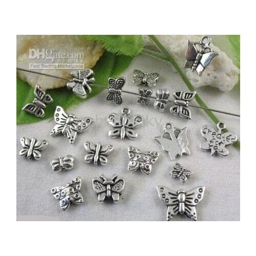 600PCS Mixed Tibetan silver butterfly charms M3651