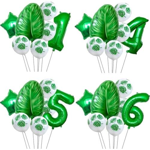 7pcs Palm Leaf Latex Balloon Tropical Party Decorations Green Leaves Balloons Wedding Hawaiian Party Birthday Balloons Globos