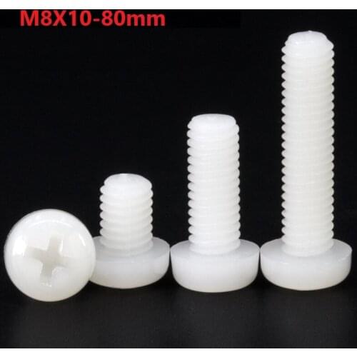 8mm White Nylon Phillips Pan Head Screws M8 x 10 12 15 25 30 35 40 50mm Plastic Cross Recessed RoundHead Bolts Flame Retadant