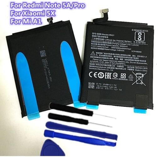 5X A1 Real 3080mAh BN31 Battery For Xiaomi Mi A1 5X Mi5X \ For Redmi Note 5A Pro + Tools