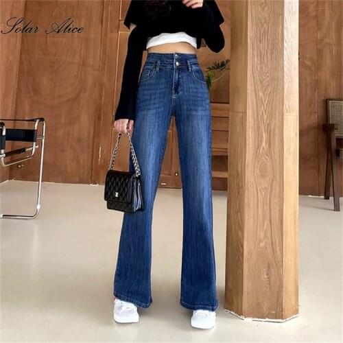 Free Shipping 2021 Womens Spring And Autumn New High-Waisted Wide-Leg Jeans Loose And Thin Drape Straight Mopping Pants
