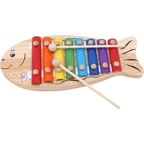 Children Wooden Fish Shape Knocking Musical Educational Xylophone Instrument Children Learning Education Multi-function Toys