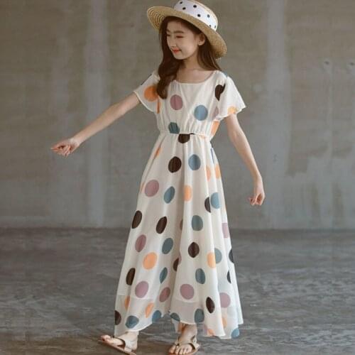 Long Teen Girl Dress Summer 2021 Childrens Clothing Short Sleeve Childrens Dress Vacation Beach Fashion Clothes