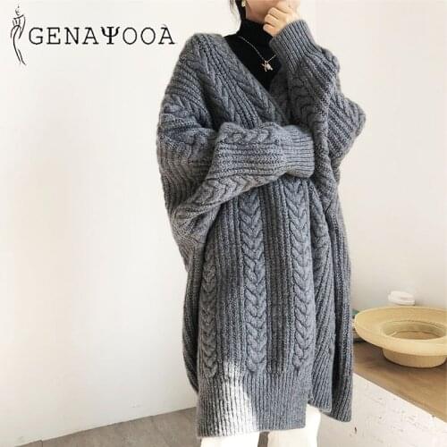 Genayooa Long Cardigan Women 2020 Autumn Winter Warm Knitted Ladies Cardigans Female Vintage Sweater Women Oversized Korean