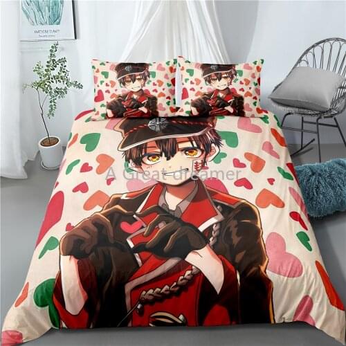 3D Printing Anime Toilet-Bound Hanako-kun Bedding Set Cute Duvet Cover Sets 100% Microfiber Boys Girls Bedding 2/3pcs Set