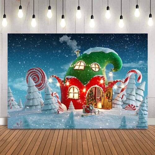 Red Christmas house photography backdrop winter candy house photo booth background studio snowflake photocall Lollipop