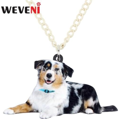 WEVENI Statement Acrylic Australian Shepherd Dog Necklace Pendant Sweater Collar Cute Animal Pet Jewelry For Women Girls Gift