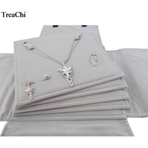 Multi-functional Velvet Jewelry Display Storage Travel Roll Bag 4 Layer Necklace Earrings Ring Set Jewelry Organizer Pearl Folde