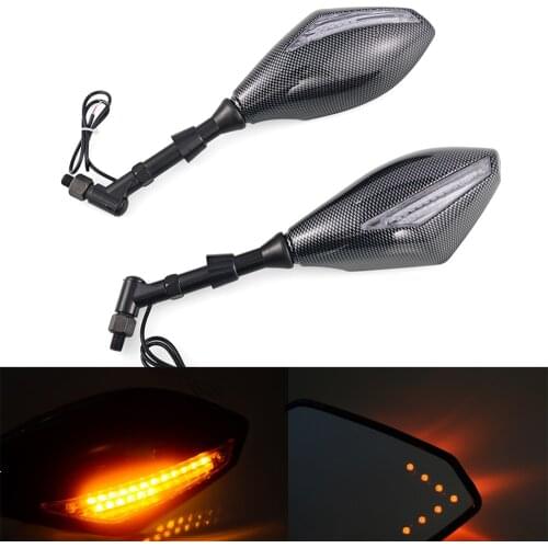 1 Pair Motorcycle Universal Rearview Mirrors w/ Turn Signals Integrated for Harley Fatboy Cruiser Chopper Dyna Electra Glide
