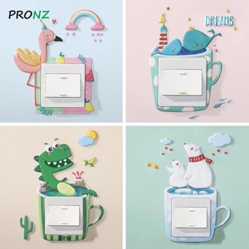 Cartoon Animal Unicorn Flamingo Switch cover Room Decor 3D Silicone On-off Switch Sticker Luminous Switch Outlet Wall Sticker