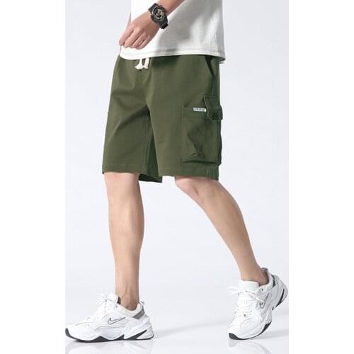 Japanese Tide Mens Summer Cargo Shorts Straight Cotton Thin Breathable Knee Solid Half Casual Pockets Pants 5XL