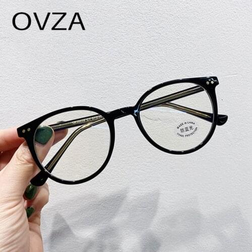 OVZA TR90 Round Anti Blue Light Glasses Men Retro Transparent Glasses Frame Computer Eyeglasses for Women S7023