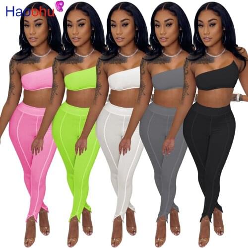 HAOOHU Solid Color Womens Set Outfits Acitve Knit Crop Top and Legging Pants Two Piece Set Sexy Tracksuit Sweatsuit