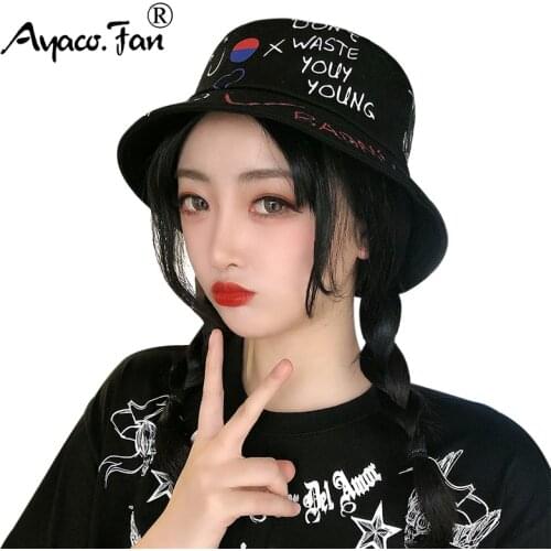 Women Bucket Hats Men Character Print Graffiti Cap Panama Hat Sandbeach Sunhat Fishing Hat Fisherman Cap for Bob Femme Gorro