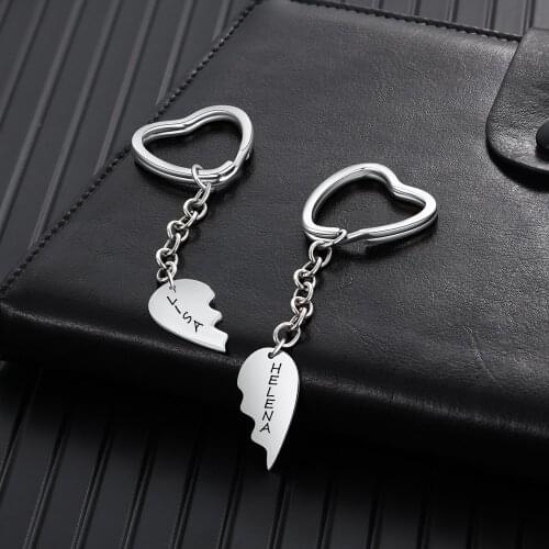 Personalized Engraved Broken Heart KeyChain Set For Couple Custom Name Date Key Ring Key Ring Gifts For Women Men
