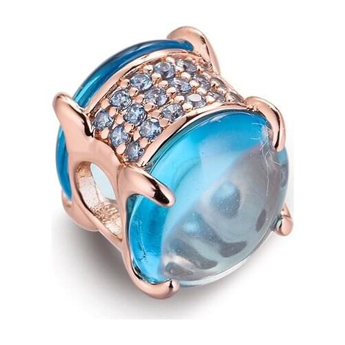 Fits for Pandora Charms Bracelets Blue Oval Cabochon Rose Beads 100% 925 Sterling Silver Jewelry Free Shipping