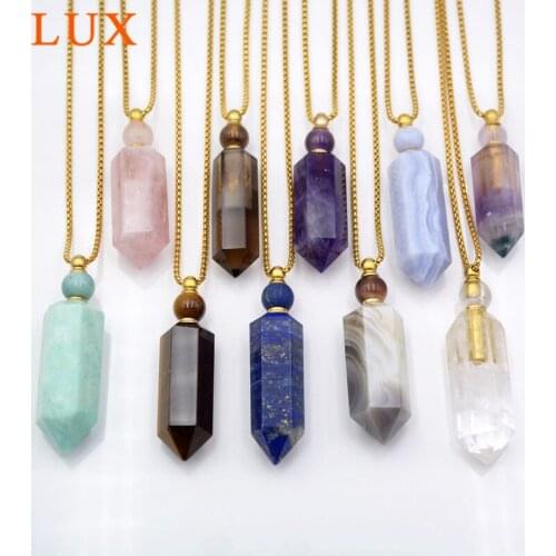 Hexagon prism Bottle Pendant Genuine Gems stone Pendant Necklace smoky quartzs Magical Medicine Bottle Pendant