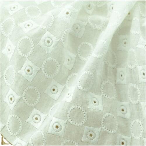 Width 53'' Solid White Fashion Cotton Hollow Out Embroidery Fabric By The Half Yard For Dress T-Shirt Tablecloth Material