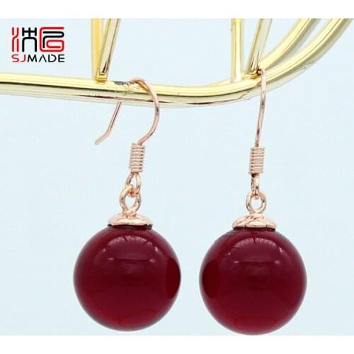 SJMADE Korean 2019 Fashion Round Synthesis Ambers Dangle Earrings 585 Rose Gold White Gold Ear Hook For Women Party Jewelry