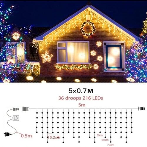 Icicle Lights Outdoor New Year Garland Winter House Home Decoration 15M 20M Fairy Lights Antifreeze Waterproof Christmas Festoon
