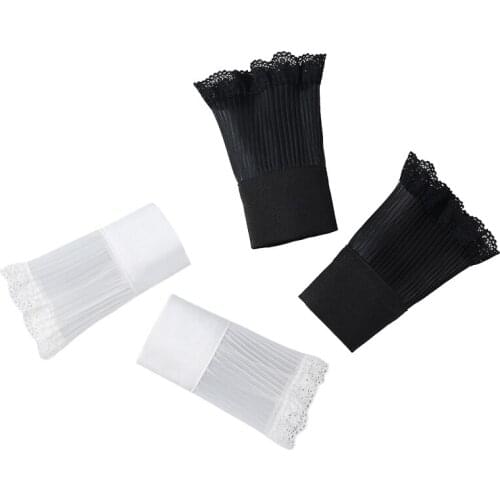 Women Organza Wrinkled Sheer Layered Horn Cuffs Ruffles Lace Edge Detachable Fake Sleeves Sweater Decorative Clothing