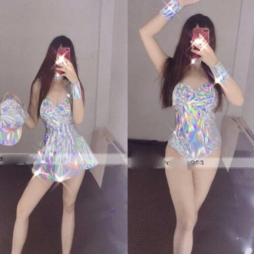 Female singer laser leather costume dj bar nightclub future show stage dance wears