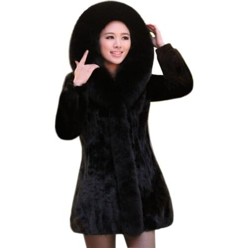 Pop Luxury Lady Genuine Nature Mink Fur Coat Jacket Fox Fur Hoody Winter Women Fur Outerwear Coats Trench Overcoat 3XL 4XL