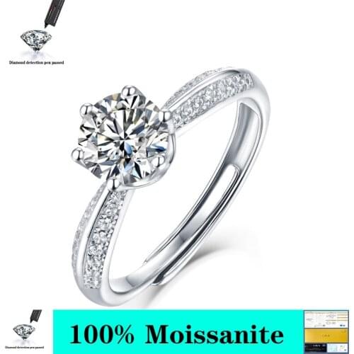 100% 925 Sterling Silver 0.5ct1ct2ct3ct VVS1 D Color Moissanite Wedding Anniversary Woman Moissanite Ring Adjustable Ring