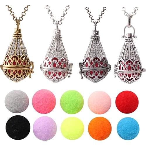 1pc Finish Copper Antique Drop Teardrop Crystal Cage Necklace Aroma Perfume Essential Oil Lockets Diffuser Pendant Jewelry