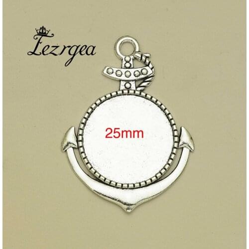 10pcs/lot--25mm Inner Antique Silver/Bronze plated Anchor style Cabochon Base Setting Charms Pendant, Jewelry accessories