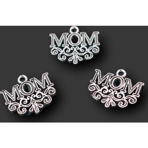10pcs Silver Plated MOM Tags Pendants Retro Bracelet Earrings Metal Accessories DIY Charms Mothers Day Jewelry Crafts Making