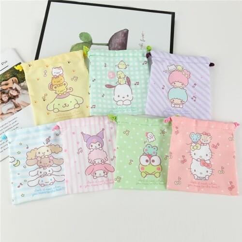 18Cm Kawaii Sanrioed Littletwinstars Mymelody Cinnamoroll Purin Keroppi Canvas Print Pocket Small Accessory Storage Bag