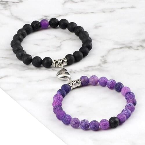2pcs Couple Magnet Bracelets Fashion Natural Weathered Lava Stone Beads Yoga Distance Bracelet for Women Men Friendship Jewelry