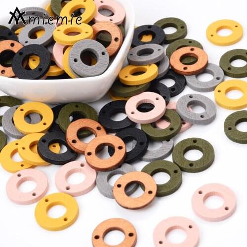 30Pcs/Lot 18mm Flat Round Beads Charms Wood Geometric Beads For Making Necklace Pendant Earring Connectors Jewelry Accessories