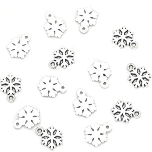 30pcs 10.3*14.6mm Antique Silver Christmas Snowflake Charms Pendant Jewelry DIY Vintage Choker Necklace Findings