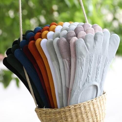 5 Pairs Of Shallow Mouth Invisible Five Finger Boat Socks With Split Toes, Socks Solid Color Cotton Sweat Socks Women