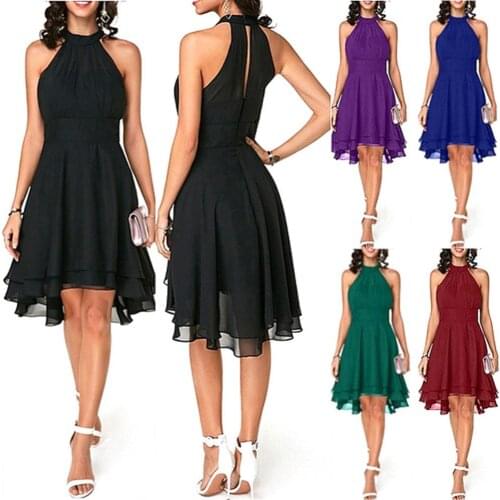 50% Hot Sales!!! Women Summer Halter Sleeveless Cutout Back Zipper Asymmetric Layered Midi Dress