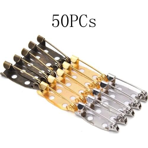 50PCs Safety Pins Heavy Duty Handmade DIY Jewelry Accessories Pin Fastener Brooch Base With Lock For Office