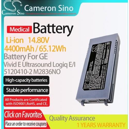 CameronSino Battery for GE Logiq E/I Vivid E Ultrasound fits GE 5120410-2 M2836NO Medical Replacement battery 4400mAh/65.12Wh