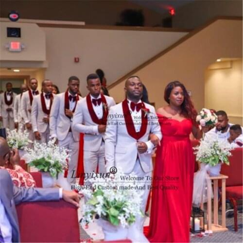 White ivory Men Suit 2021 new Wedding Suits For Men Burgundy Shawl Collar 3 Pieces Slim Fit Suit Mens Tuxedo Jacket jacket pant