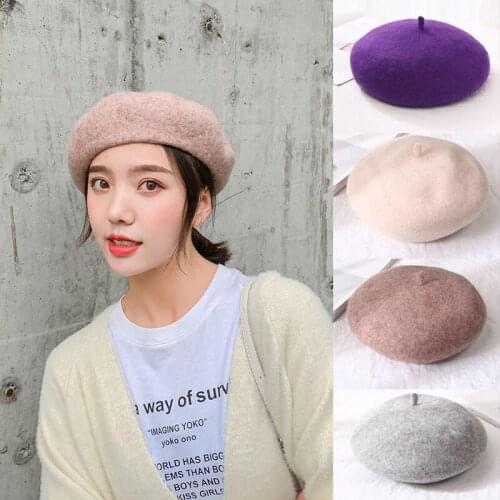 Wool Beret Hats Women Winter French Hat Girls Solid Color Fashion Autumn Winter Beret Hat For Women Flat Cap Hat Felt Berets
