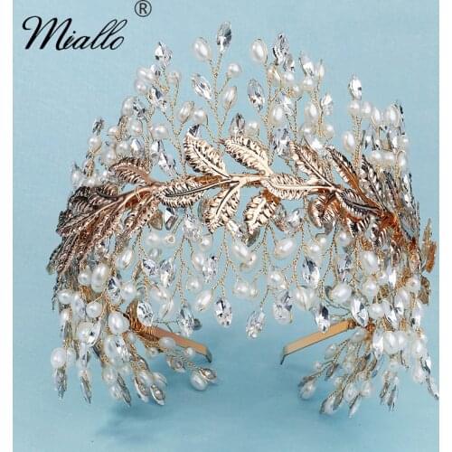 Miallo Bridal Pearl Tiaras and Crowns for Women Hair Accessories Wedding Rhinestone Hair Jewelry Party Headpiece Bridesmaid Gift